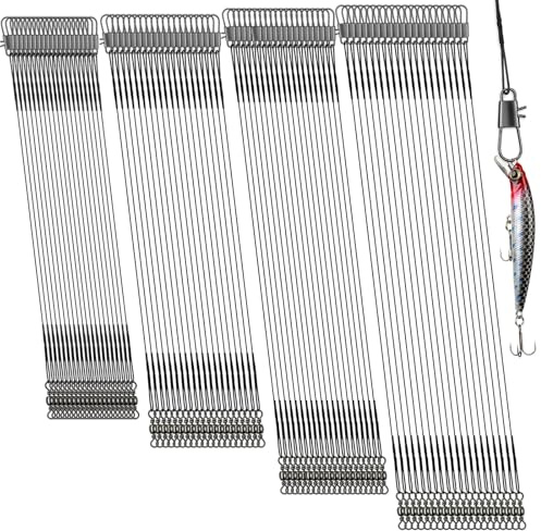 DONQL 80 Stück Stahlvorfach Hecht Angeln Set mit Wirbel & Karabiner | 4 Größen Vorfach Angeln, 15/20/25/30cm Edelstahl Fischen Angelzubehör, Bissfeste Stahlvorfächer für Salzwasser usw