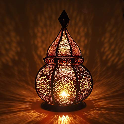 Gadgy Orientalische Lampe Metall 36cm – Marokkanische Laterne Handgemacht mit Schatteneffekt – Dekorative Lampe für Balkon – Ramadan Deko – Windlicht für Innen und Außen