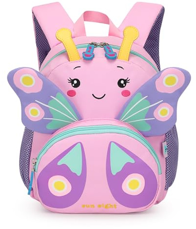 PROTAURI Rucksack Kinder für Mädchen, Kindergartenrucksack mit Brustgurt Kita Rucksack mit Reflektierend Wasserabweisend und Leicht Karikatur Tier Reise Tasche für 2-6 Jahre(Schmetterling)