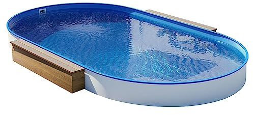 Stahlwandpool Oval 4,50 x 2,50 x 1,20 m - 0,80 mm Folie blau - 0,60 mm Stahlwand feuerverzinkt - Kunststoff Handlauf - Skimmer Ausschnitt - Made in Germany