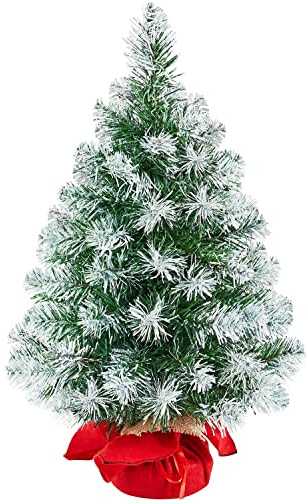 Yaheetech 60cm Mini künstlicher Weihnachtsbaum mit Schnee, Tisch-Christbaum | Kleiner Tannenbaum mit flammhemmenden PVC Spitzen & Zementbasis für Weihnachtsdekoration