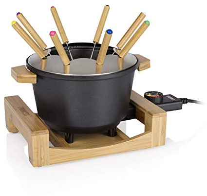Princess Fondue-Set 1,5 L für 8 Personen – Bambus-Design, Antihaftbeschichteter Topf, einstellbarer Thermostat, inkl. 8 Gabeln, ideal für Käse-, Fleisch- und Schokoladenfondue, leicht zu reinigen