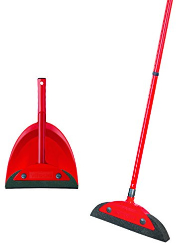 Vileda Superfeger Classic Besen mit 3-TLG Stiel und Kehrset | Besenset | Mikroschaum | Handfeger & Kehrschaufel | für glatte Böden | staubfrei | ideal für Allergiker | Rot