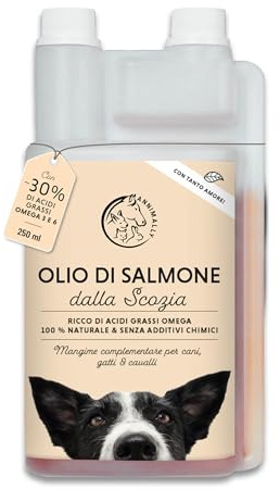 Annimally Lachsöl für Hunde 250 ml reich an Omega 3 & 6 Fettsäuren (mit 30%) - Barf Fischöl für Hund und Katze geeignet I Reines Naturprodukt aus Deutschland