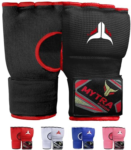 Mytra Fusion Kinder innenhandschuhe Boxen Gel gepolstert Bandagen mit Quick 76cm Langen Handgelenkbändern, Elastisch boxbandagen für MMA, Muay Thai, Kickboxen, Punching und Kampfsport (Black)