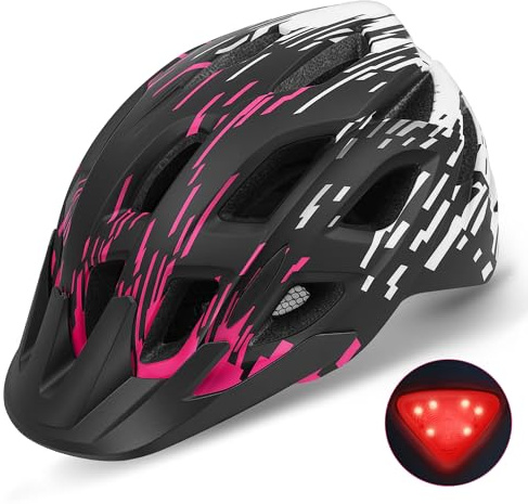 Fahrradhelm Erwachsene mit Visier und LED, Fahrradhelm Herren Damen mit 21 Belüftungsöffnungen, MTB Mountainbike Helm Radhelm Cityhelm Urban Fahrrad Helm 57–61 cm (BlackRose)