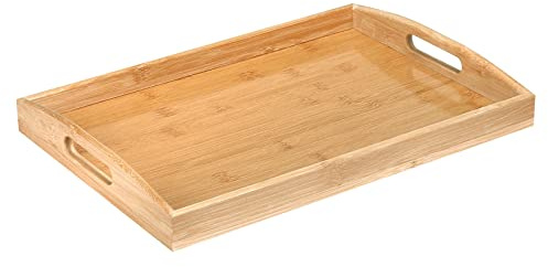 anshuke Bambus Serviertablett mit Griffen, Holz Tablett Küchentablett Servierplatte Frühstückstablett für Frühstück, Tee, Couchtisch, Küchen Deko Bett (40 x 28 x 3 cm)