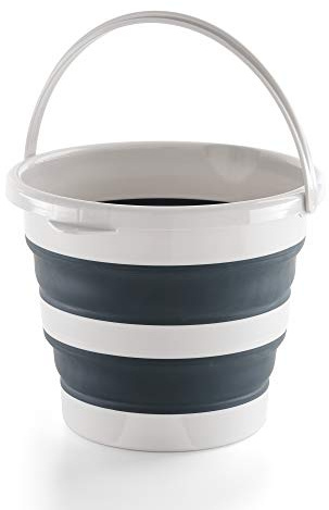 Mery | Faltbarer Eimer, platzsparend, mit Griff, 12L, Hellgrau | Faltbar auf nur 6,5cm Dicke, Polypropylen und Thermoplast, Zweifarbig Hell- und Dunkelgrau, 35x26cm