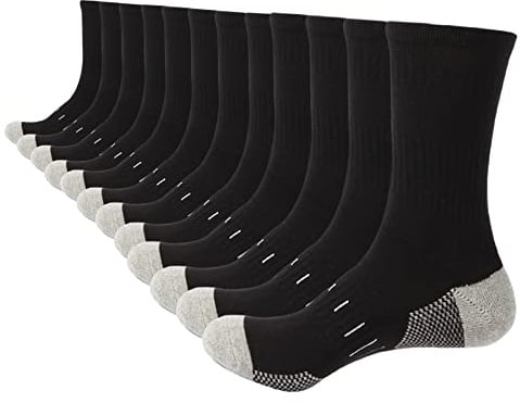BUDERMMY Wandersocken Herren - 39-42 Crew Sportsocken Gepolstert Trekkingsocken Baumwolle Atmungsaktiv Laufsocke Arbeitssocken Cushioned Training Socken (43-46, Schwarze 6-Paare)