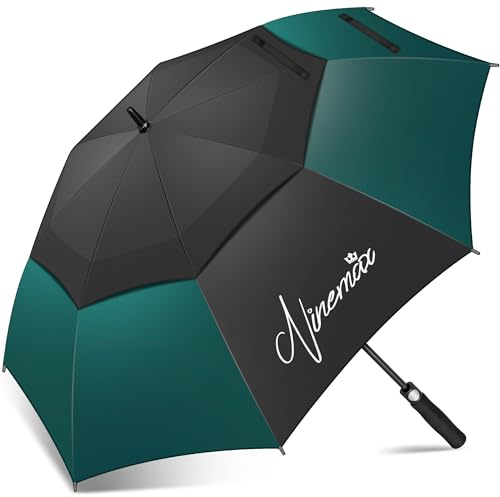 NINEMAX Golf Regenschirm Groß Sturmfest XL, Großer Regenschirm Sturmfest Stabil, Golfschirm Gross für Damen Herren 2 Personen (Schwarz/Dunkelgrün)