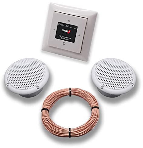 DAB+ Unterputz Unterputzradio DAB Plus 8215 U – 101 Balance Si alpinweiß - Komplettset + 2 x Deckenlautsprecher Feuchtraum Badezimmer + 20 Meter Lautsprecherkabel 2x0,75 mm² 8215U-101