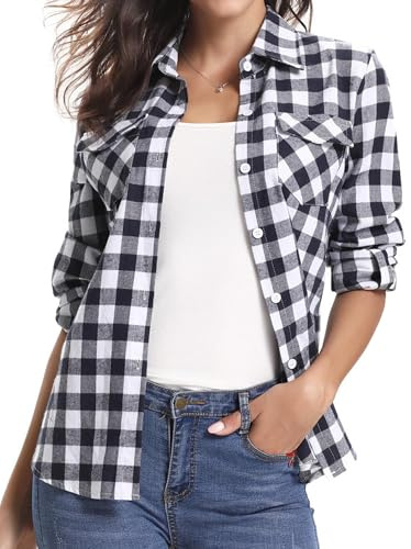 Aottori Karierte Bluse Damen Baumwolle Langarm Karohemd Hemdbluse | Flanellhemd, Karobluse, Blusen, Hemd, Trachtenbluse, Oktoberfest Outfit, Klassischer Stil, Elegant Casual, Herbst, Alltag