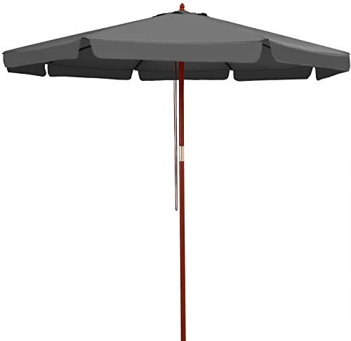 Kingsleeve® Holz Sonnenschirm 330 cm Groß UV Schutz 80+ Schutzhülle Seilzug Rund Stabil Windfest Marktschirm Gartenschirm Terrasse Balkon Anthrazit
