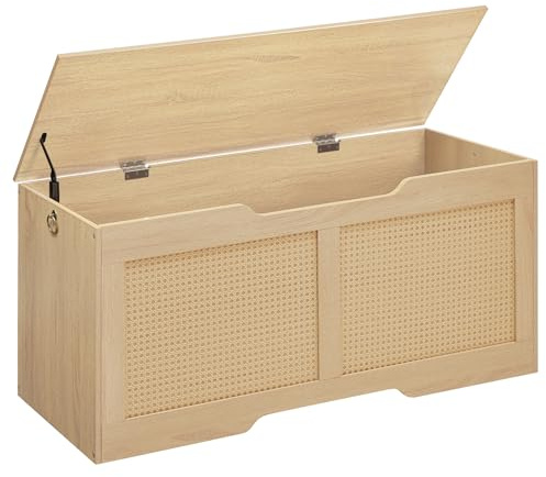 HOOBRO Schuhbank, Sitzbank mit Stauraum, 110 cm Rattan-Aufbewahrungstruhe mit Sicherheitsscharnier, Aufbewahrungsbank, Aufbewahrungsbox, für Flur, Schlafzimmer, Natur ENL22CW01