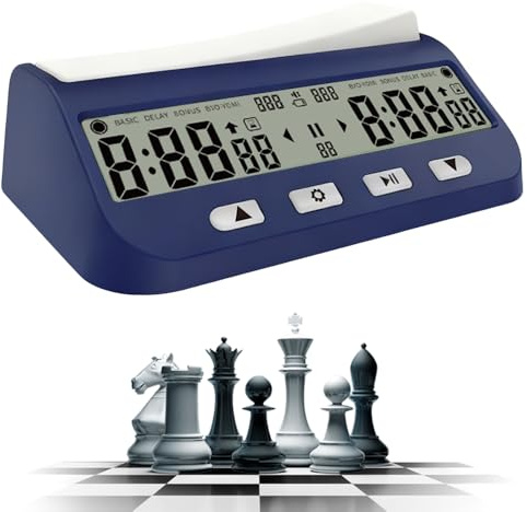 Lotvic Schachuhr Professional, Digitale Multifunktionsanzeige Schachtimer mit Bonus & Delay Countdown Funktion, Elektronische Brettspiel für Zuhause & Turniere, für 2 Spieler Brettspiel, Blau