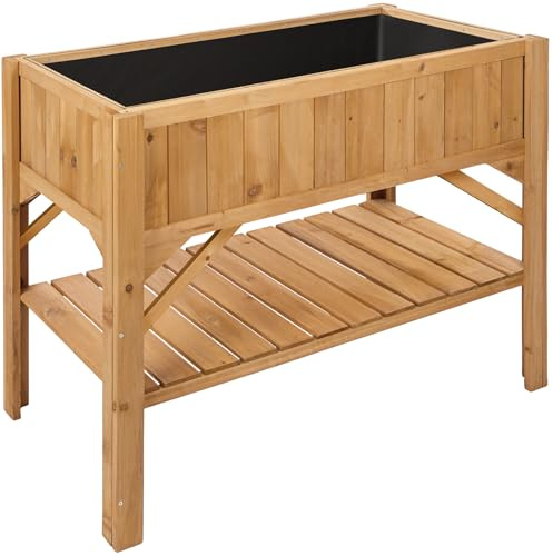 tectake® Hochbeet aus Holz mit Ablagefach, für Garten, Balkon und Terrasse, Innenleben mit Pflanzfolie ausgestattet, witterungsbeständig, 119 x 53 x 90 cm