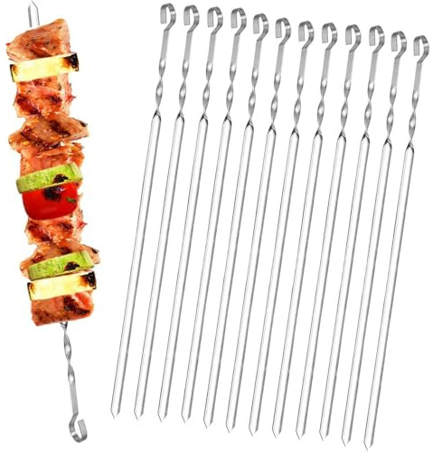 Homealexa 20 Stücke Grillspieße, Grill Kabob Spieße 37,5cm Edelstahl Lange Spieße Schaschlikspieße Fleischspieße für Lagerfeuer oder Grillschale