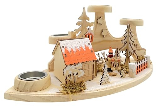 Wichtelstube-Kollektion Adventskranz Holz Waldhütte Räucherhaus Teelicht | Abnehmbares Räucherhaus mit Schornstein – Adventskranz und Räucherbrauch in einer stimmungsvollen Holzszene
