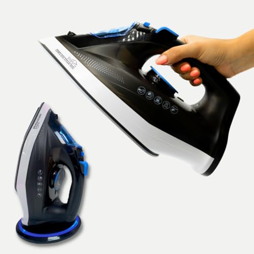 STARLYF Bügeleisen dampf, 2400w, Dampfbügeleisen kabellos mit Basisstation Cordless Steam Iron, kabelloses Bügeleisen, Sohle mit keramischer Antihaftbeschichtung, alle Stoffe