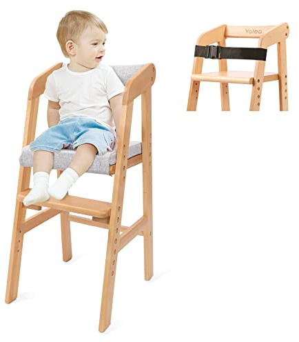 YOLEO hochstuhl, höhenverstellbarer Holzhochstuhl für kinder bis 12 Jahren, mitwachsender Buchenholz Babystuhl, Stuhl wächst mit dem Baby, zum Essen und Lernen (Natur mit Kissen)