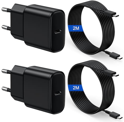 USB C Ladegerät und Ladekabel 2er Pack 25W USBC Schnellladegerät mit Schnellladekabel 2M für Samsung Galaxy S26 S25 S24 S23 S22 S21 Plus/FE, Z Fold 7/6, Z Flip 7/6, A56 A55 Tablet,für iPhone 17/16/15