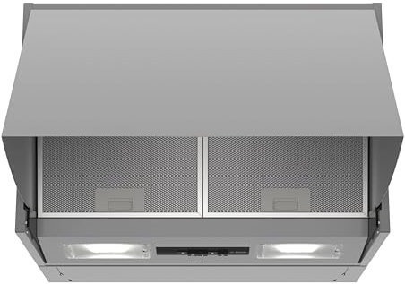 Bosch DEM63AC00, Serie 2, Zwischenbauhaube, Um- und Abluft, LED-Beleuchtung gleichmäßige Ausleuchtung, Drucktastenschalter, 3 Leistungsstufen, Metallfettfilter spülmaschinengeeignet, 60 cm breit
