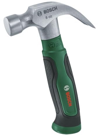 Bosch Klauenhammer 225g/8oz (Kompakte Stubby Ausführung; Harte Schlagfläche; Robuster Kohlenstoffstahl; V-förmige Klaue; Komfortabler Softgrip-Handgriff mit Glasfaserkern für geringe Vibration)