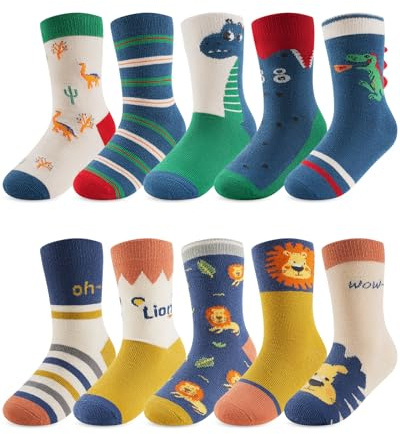 Kyopp 10 Paar Socken Kinder Baumwolle Kindersocken Mädchen Jungen Crew Sock | Leicht Crew Socks,Lustig Animals Kindersocken,Socken mit motiv