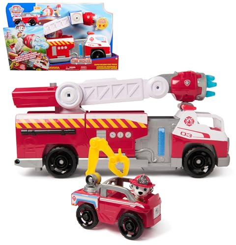 PAW PATROL – Fire Rescue Marshalls Deluxe Feuerwehr-Truck mit actiongeladener Löschfunktion, 50 cm lang, mit Marshall-Figur, kleinem Feuerwehrauto, Licht- und Soundeffekten, für Kinder ab 3 Jahren