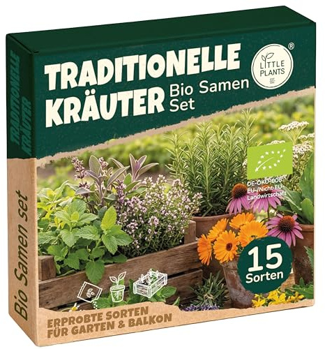 Bio Traditionelle Kräuter Samen Set - 15 Sorten Heilkräuter Samen - Saatgut - Kräutersamen Set zum Anbauen im Garten oder Hochbeet