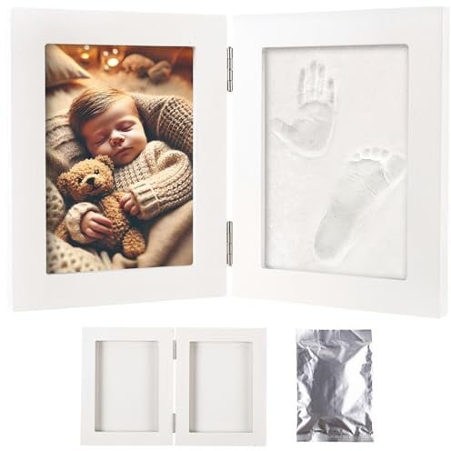 Your Design Geschenke: Gipsabdruck-Set mit 2-teiligem Holzrahmen für Baby-Hand-& Fußabdruck (Bilderrahmen-Set, 3D-Abdruck, Füße)