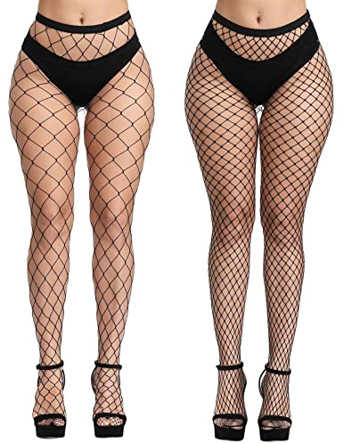 CHRORINE 2 Paar schwarze Netzstrümpfe 2 Stile Strumpfhosen mit hoher Taille für Damen Oberschenkel-Strumpfhosen