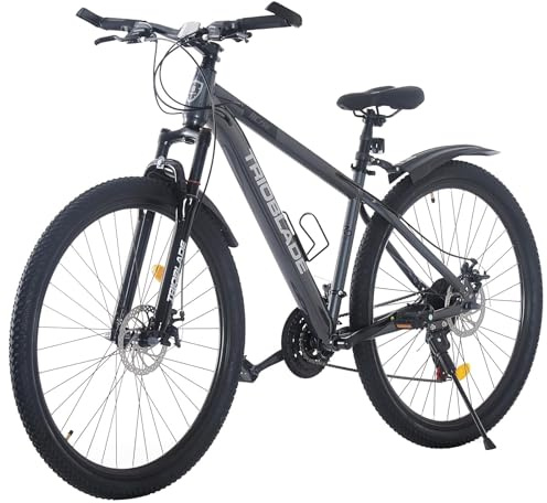 LSLIFE 24/26/27.5/29 Zoll Mountainbike 21 Geschwindigkeiten Fahrrad Leichtgewicht Aluminium Rahmen Fahrrad für Erwachsene Männer Frauen, Verriegelung Federgabel, Doppelscheibenbremse (29 Zoll Grau)