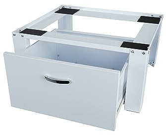 respekta Waschmaschinen-Erhöhung mit Schublade / Weiß / 30 x 63 x 56,5 cm (HxBxT) / rutschfester Unterbau für Waschmaschinen und Trockner / Edelstahl