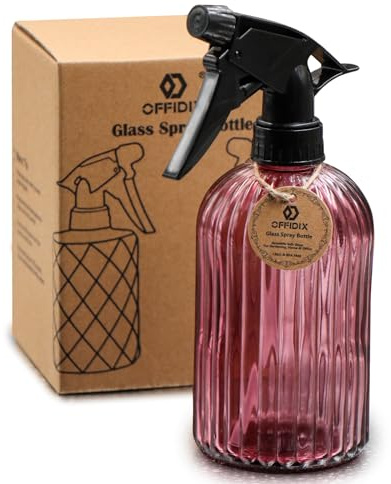 OFFIDIX Glas-Sprühflasche, Feinnebel-Handdruckanlage Mister Mit Top-Pumpe, 0,4L Mit Verstellbarer Düse für Gartenarbeit und Hausreinigung (Fuchsie)