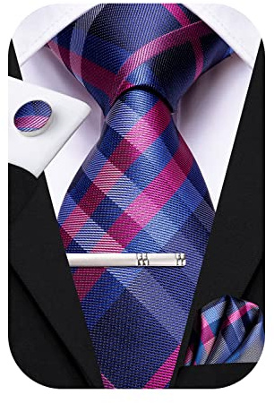 Hi-Tie Classic Mens Silk Ties Set 4 PCS Necktie Pocket Square Cufflinks Clip Pin Solid Strip Paisley Tie