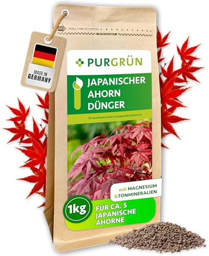 Purgrün® Japanischer-Ahorn-Dünger 1 kg – Organisch-mineralische Rezeptur – Feinkörniges Krümelgranulat – NPK 5+4+6 – Extra Magnesium für eine intensive Blattfärbung – Verbessert die Bodenqualität