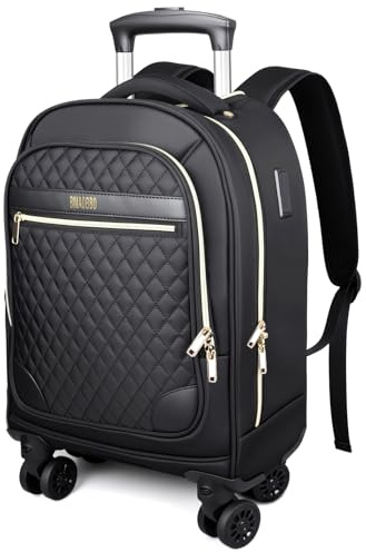 Rucksack mit Rollen Damen 15.6 Zoll – Leichter Reise trolley handgepäck (52x32x20 cm) – Wasserdichter Laptop Rucksack mit Teleskopgriff für Business, Uni, Flugzeug – 35L Fassungsvermögen – Schwarz