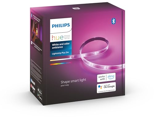 Philips Hue White & Color Ambiance Lightstrip Plus Basis-Set V4 (2 m), dimmbarer LED Streifen für das Hue Lichtsystem mit 16 Mio. Farben, smarte Lichtsteuerung über Sprache oder App