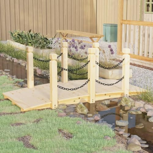 Nqyjm Gartenbrücke mit Kettengeländer 150x67x56 cm Massivholz Fichte für Garten, Terrasse, Außende