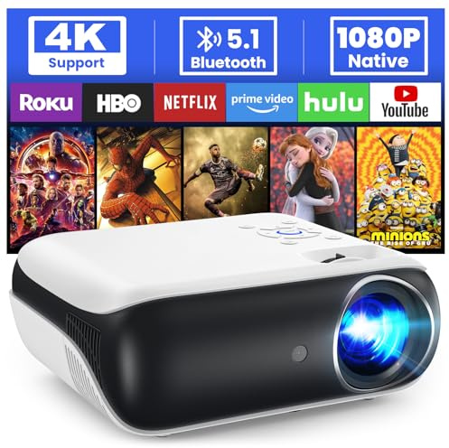 HOPVISION Beamer 9500 Lumen 4K tragbar Bluetooth Full HD 1080P Heimkino kompatibel mit Smartphone/HDMI/USB/Laptop/Fire Stick/PS5