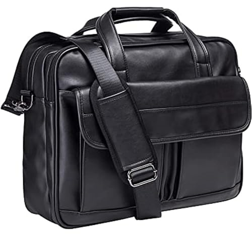 seyfocnia Aktentasche Herren ,laptoptasche PU Leder Laptoptasche 17 zoll, Wasserabweisend Business Taschen Herren , Lehrertasche Laptop Tasche für Die Arbeit (17.3 Zoll Schwarz)