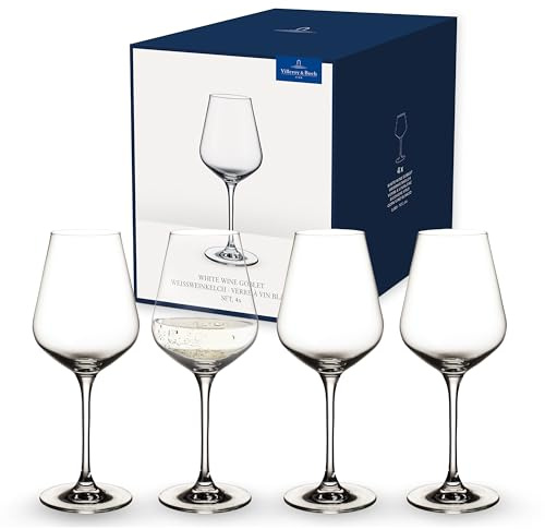 Villeroy & Boch - La Divina Weißweinkelch Set 4 teilig, Spülmaschinenfest, Weißweingläser, Weingläser Set, Gläser Wein, Gläser Weißwein, Weinglas Set, Außergewöhnliche Gläser, Kristallglas