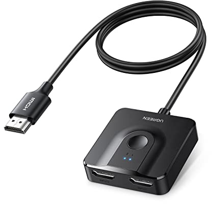 UGREEN HDMI Switch mit 1M HDMI 2.0 Kabel 4K60Hz HDMI Splitter 2 in 1 Out oder 1 in 2 Out Verteiler Bidirektional HDCP 2.2 3D HDR CEC für PS5/4, Xbox, TV, PC, Monitor, Projektor usw.