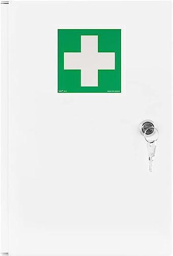 notlok Safety Work Medizinschrank zum Aufhängen + 3 Ablagen 39x24x11 cm | 2 Schlüssel, Stahl Apothekerschrank für Erste Hilfe, Medikamenten Aufbewahrung, DIN EN ISO 7010, DIN67510