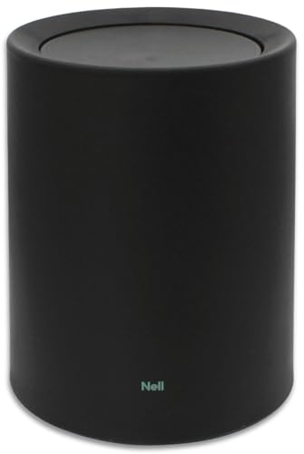 Nell 8L Mülleimer Bad Schwarz Matt mit Schwingdeckel – Perfekt als eleganter Kosmetikeimer, Ideal auch als WC Mülleimer, Langlebiger Kunststoff, Stilvoll und praktisch (Schwarz, 8L mit Deckel)