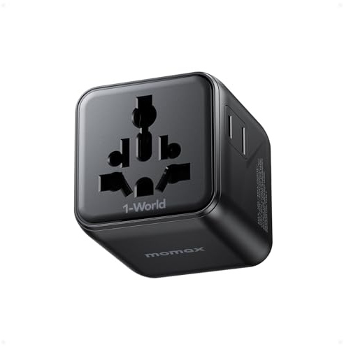 MOMAX Klein Universal Adapter Steckdose, Duale AC Reisestecker Adapter Weltweit, 2-in-1 Travel Adapter Internationaler Stecker für EU UK USA Japan (Ohne USB-Anschluss)