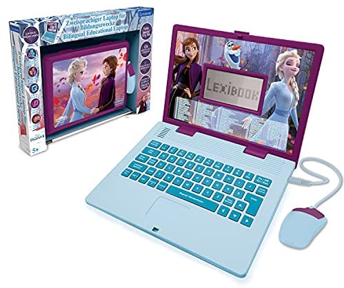 Lexibook Disney Frozen 2 - Zweisprachiger Laptop für Bildungszwecke Englisch und Deutsch, 124 Aktivitäten, Mathematik, Logik, Musik, Uhr, Spiele - Spielzeug für Mädchen - JC598FZi3