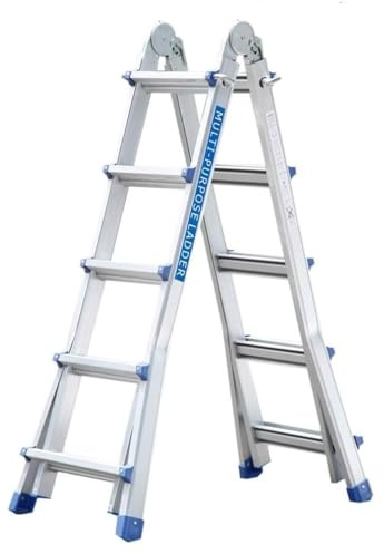 TREPPE Gelenkleiter, faltbar, teleskopisch, multifunktional, Aluminium, 4 x 5 Stufen, 5,10 m