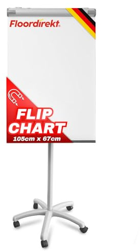 Floordirekt Flipchart mit Rollenfuß, Blockhalter & Seitenarmen - magnetisch & beschreibbar - freistehend & höhenverstellbar - Whiteboard Tafel Magnettafel - Board mit Ablageschale (Pira)